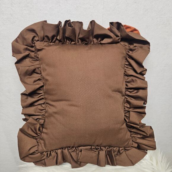 Vintage American Robin Throw Pillow with Brown Ruffle Trim - Picture 4 of 5